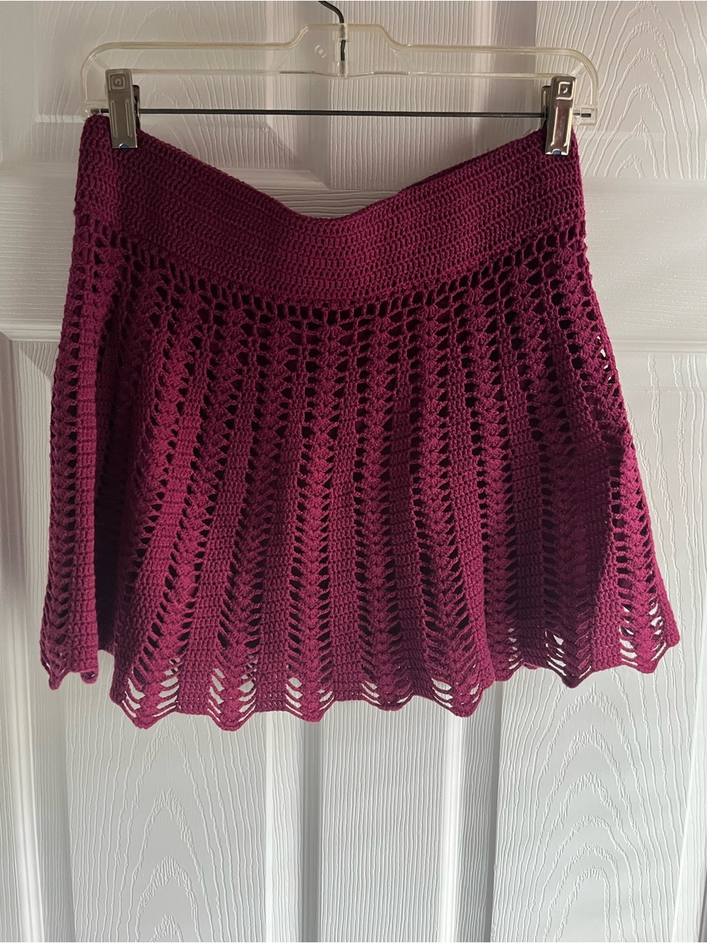 Crocheted A-Line Mini Skirt - Deep Berry